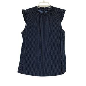 Adrianna Papell Pullover Blouse, Cap Sleeves, Navy w/White Polka Dots, Size 1X